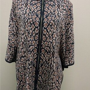 Anne Klein Black and Brown Leopard-Pattern Zip Cardigan